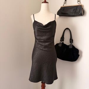 Leopard Print Cowl Neck Satin Black Dress Size S